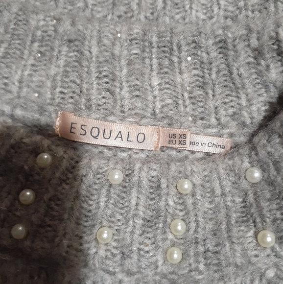 Esqualo Women's Alpaca Pullover Sweater Gray Pearl Embellishments Size XS - Picture 7 of 10